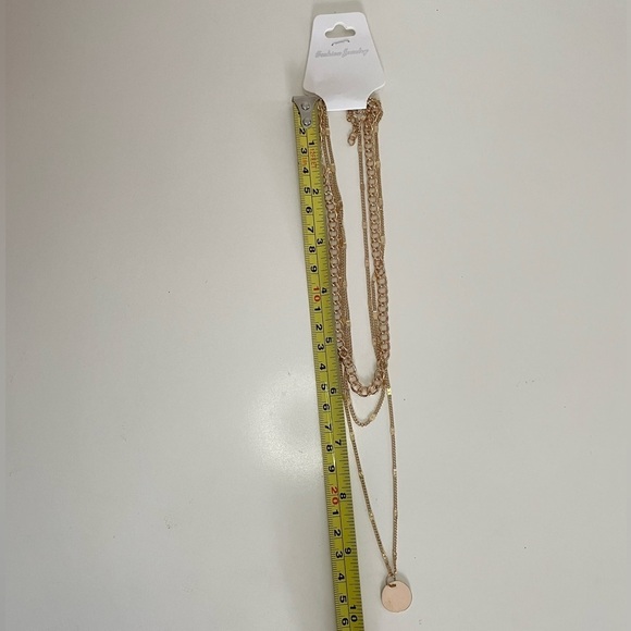 3-Layered Gold-Tone Chain Link Necklace with Mini Round Coin Charm Pendant - Picture 10 of 11